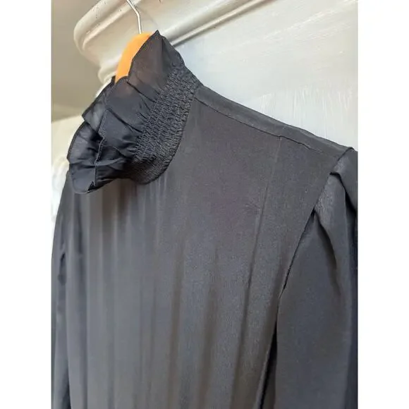 Isabel Marant Etoile Yescott Dress Sz 6 EU Sz 36 Black Silk Asymmetric Midi NWT - Picture 4 of 12